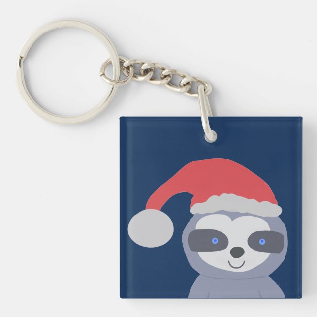 Christmas Sloth with Santa Hat Key Ring (Front)
