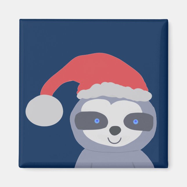 Christmas Sloth with Santa Hat Magnet (Front)