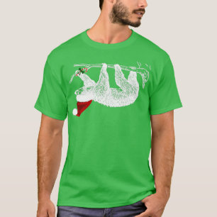 Christmas Sloth With Santa Hat  T-Shirt