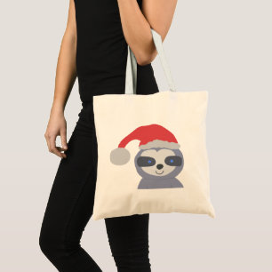 Christmas Sloth with Santa Hat Tote Bag
