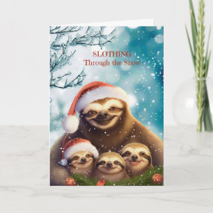 Christmas Sloth with Sloth Babies in Snow Holiday Card