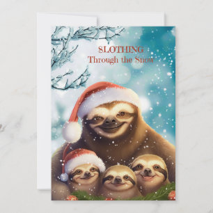 Christmas Sloth with Sloth Babies in Snow Holiday Card