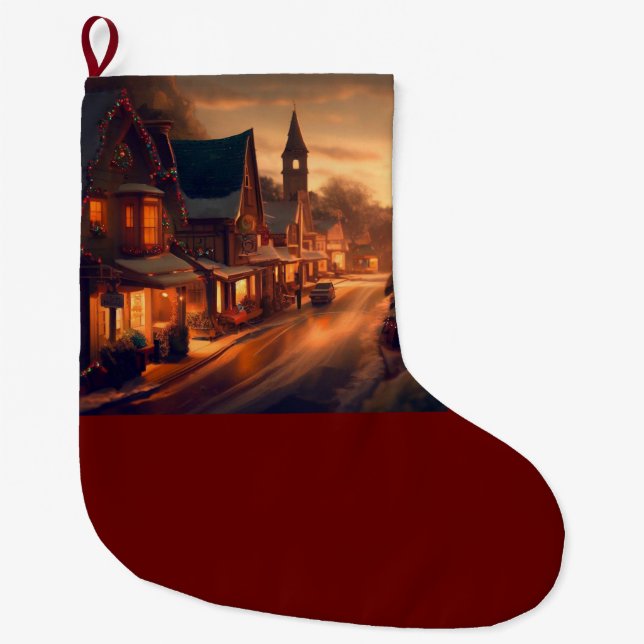 Christmas Small Town 1 Large Christmas Stocking (Front)