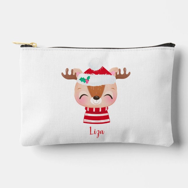 Christmas Smiling Reindeer Face Accessory Pouch (Front)