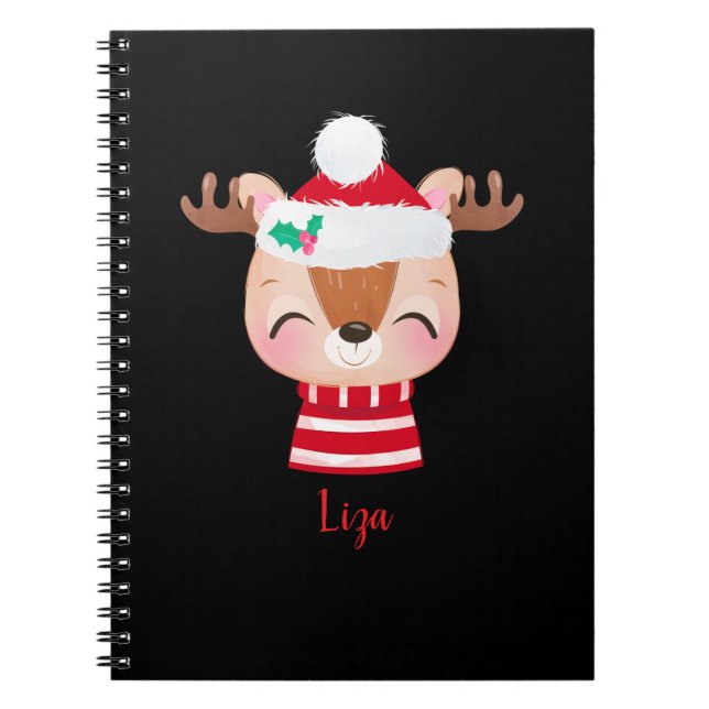 Christmas Smiling Reindeer Face Notebook (Front)