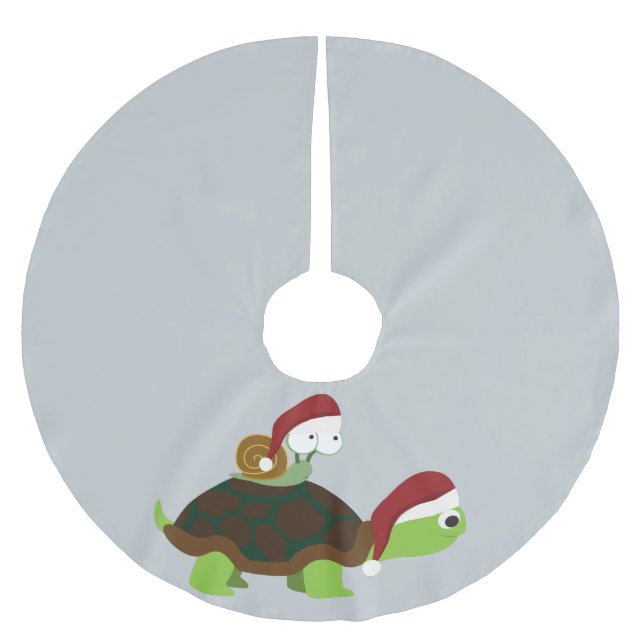 Christmas Snail on a turtle Brushed Polyester Tree Skirt (Front)
