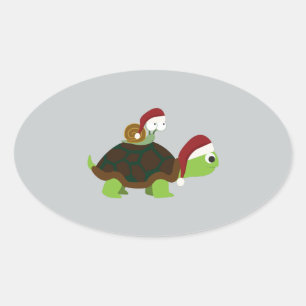 Christmas Snail on a turtle Oval Sticker