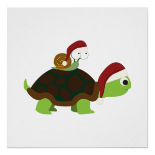 Christmas Snail on a turtle Poster