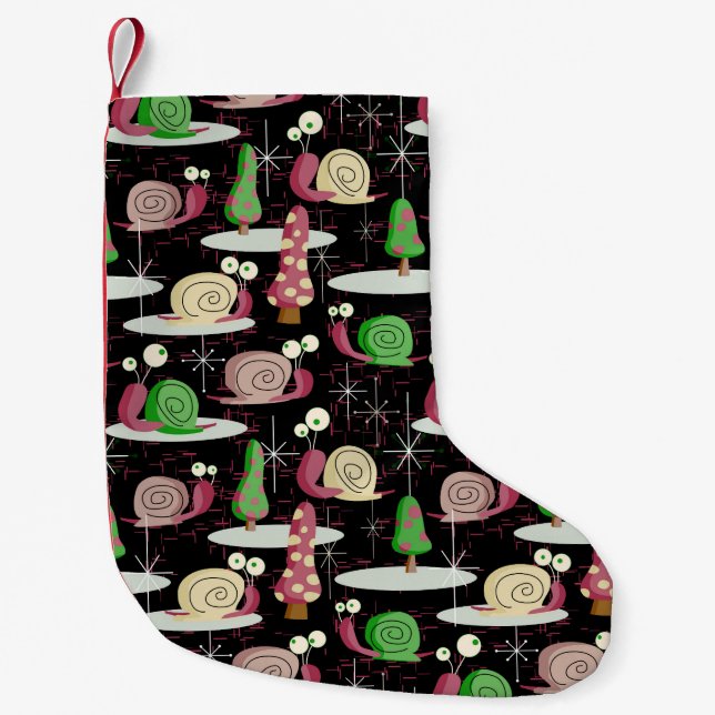 Christmas Snaily Snails - MidCentury Retro -- Small Christmas Stocking (Front)