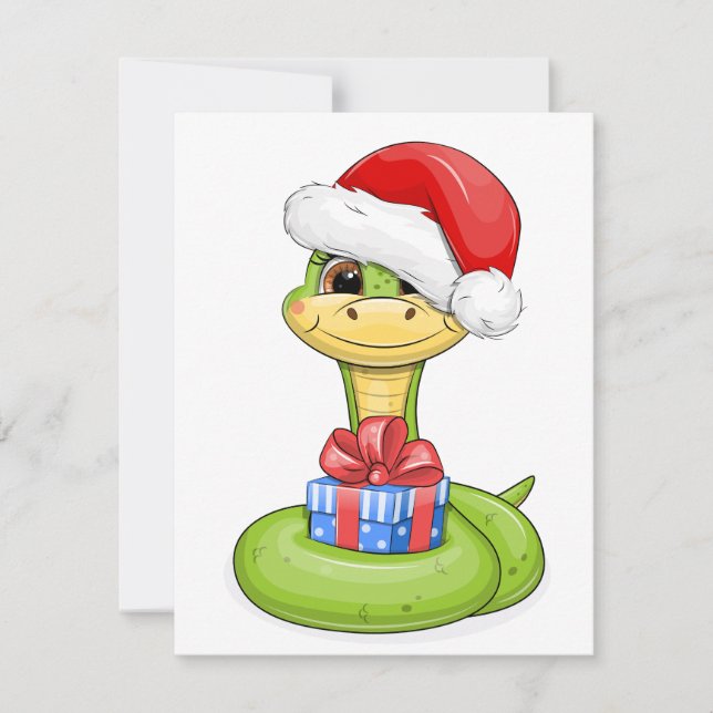 Christmas snake with a gift. holiday card (Front)