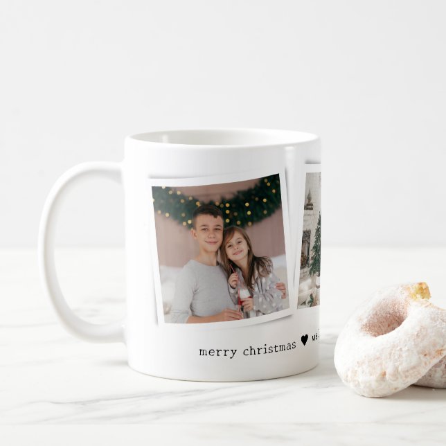 Christmas Snapshots 3 Photo Personalized Gift Coffee Mug (With Donut)