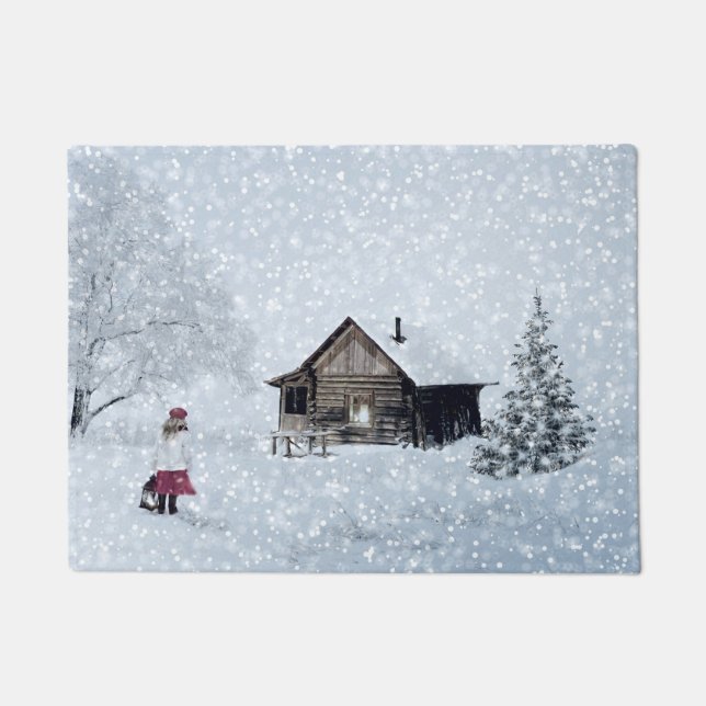 Christmas Snow at the Cabin Doormat (Front)