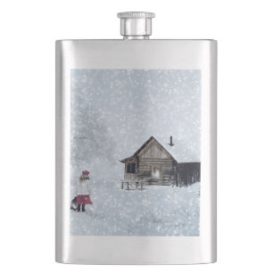 Christmas Snow at the Cabin Hip Flask
