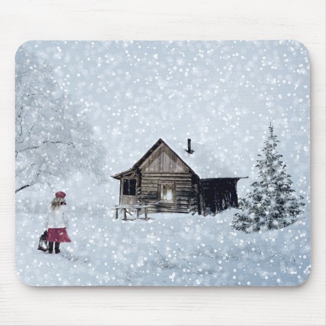 Christmas Snow at the Cabin Mouse Pad (Front)