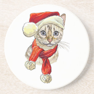 Christmas Snow Bengal Cat Throw Pillow Coaster
