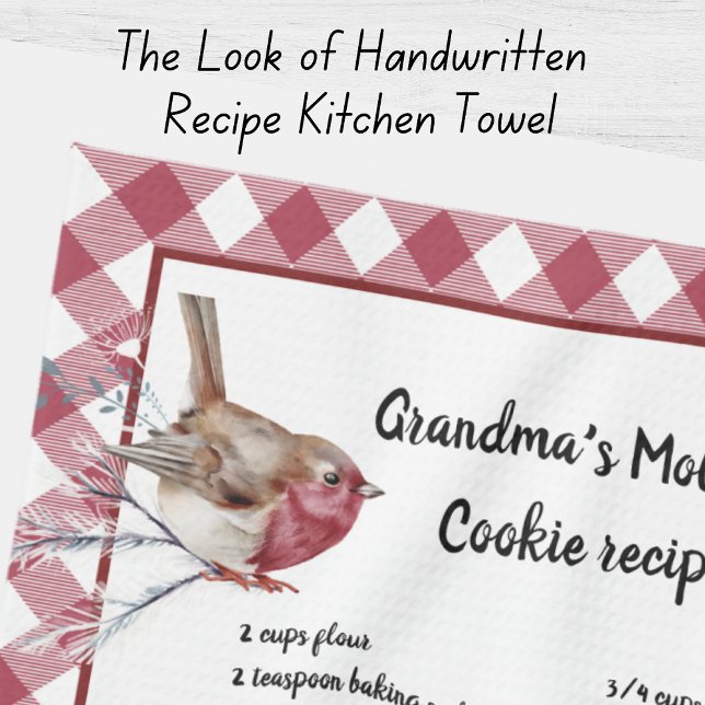 Christmas Snow Bird Recipe Keepsake Red Plaid  Tea Towel (Creator Uploaded)