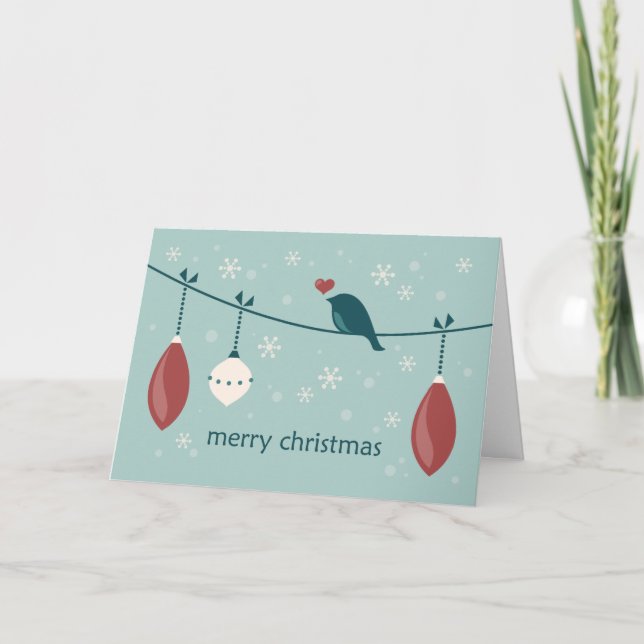 Christmas Snow Bird with Ornaments Holiday Card (Front)