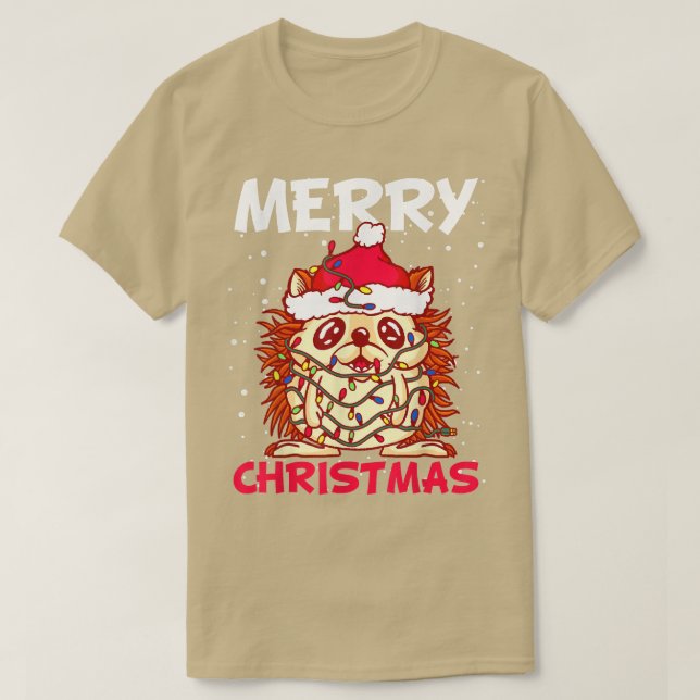 Christmas Snow Fairy Lights Hedgehog Costume Santa T-Shirt (Design Front)