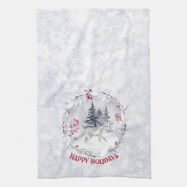 Christmas Snow Fox | Winter Scenery |  Tea Towel (Vertical)