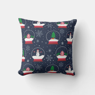 Christmas Snow Globe and Snowman Winter Pattern  Cushion