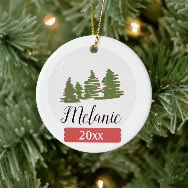 Christmas Snow Globe and Tree Doodle Ceramic Tree Decoration (Tree)