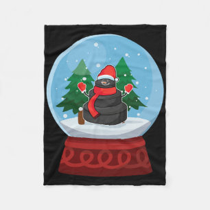 Christmas Snow Globe Ice Hockey Snowman Fleece Blanket