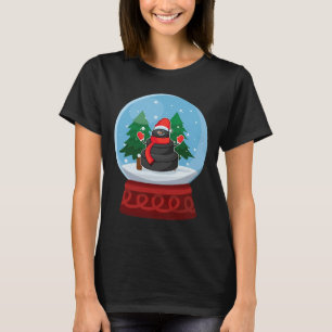 Christmas Snow Globe Ice Hockey Snowman  T-Shirt