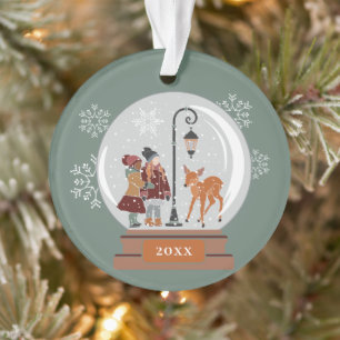 Christmas Snow Globe   People & Deer, Personalised Ornament
