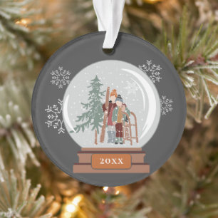 Christmas Snow Globe People & Skis Personalised Ornament
