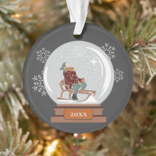 Christmas Snow Globe   Person on Sled in Snow Ornament
