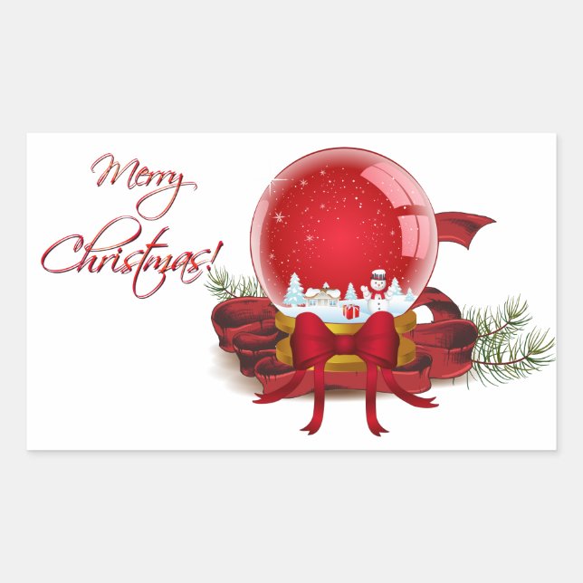 Christmas Snow Globe Rectangular Sticker (Front)