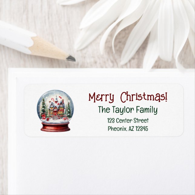 Christmas Snow Globe Return Address Label (Insitu)