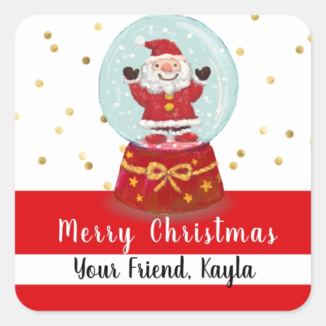 Christmas Snow Globe Santa Square Sticker (Front)