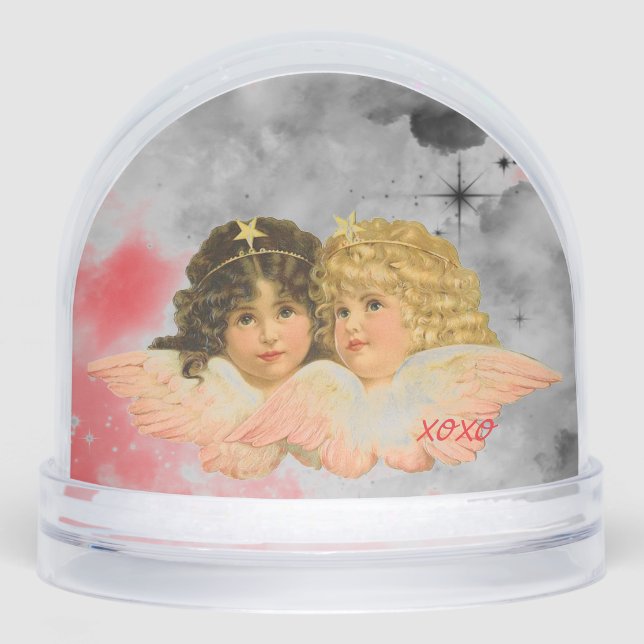 CHRISTMAS SNOW GLOBE VINTAGE ANGEL AND RED ROSE  (Front)