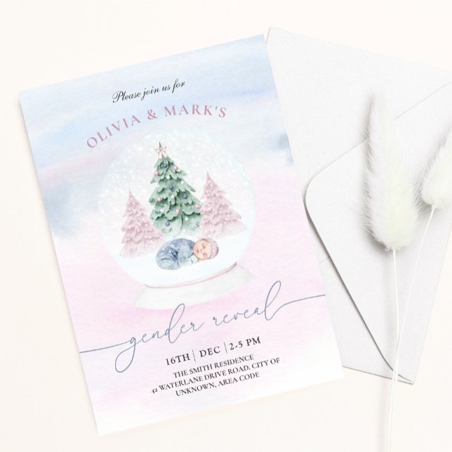 Christmas Snow Globe Winter Gender Reveal Invitation (Creator Uploaded)