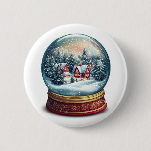 Christmas Snow globe with a tiny village design 6 Cm Round Badge