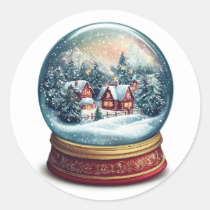 Christmas Snow globe with a tiny village design Classic Round Sticker
