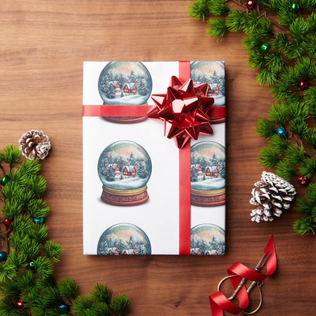 Christmas Snow globe with a tiny village design Wrapping Paper (Holiday Gift)