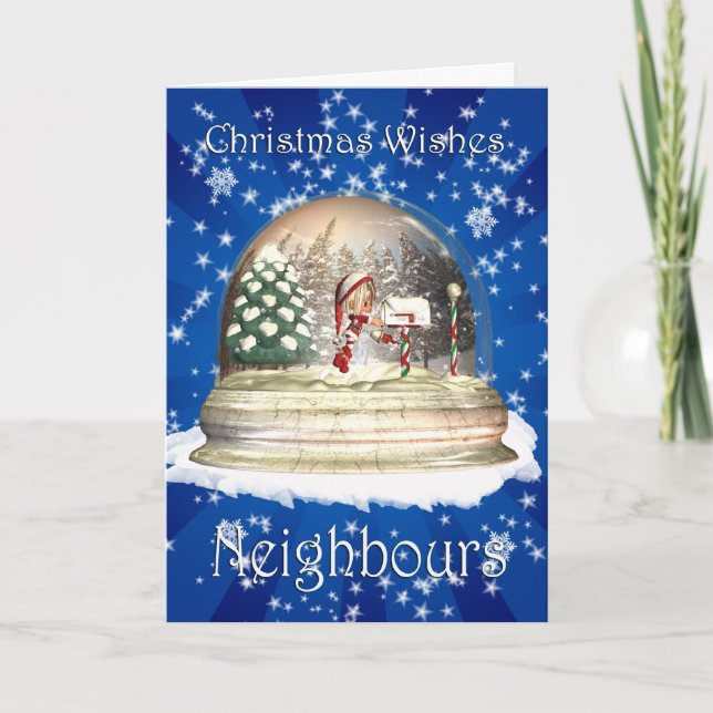 Christmas Snow Globe with little elf and mail box Holiday Card (Front)