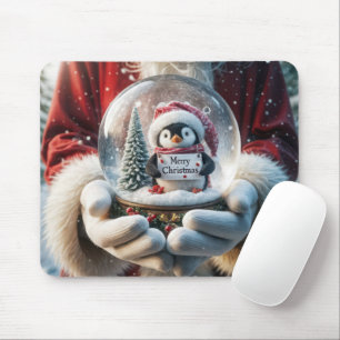 Christmas Snow Globe With Penguin Mouse Pad