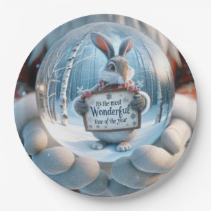 Christmas Snow Globe With Rabbit Paper Plate