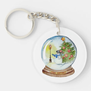 Christmas Snow Globe with Snowman & Tree Key Ring