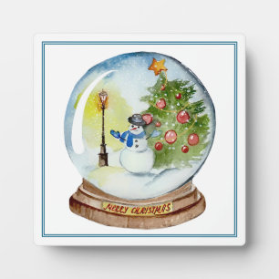 Christmas Snow Globe with Snowman & Tree Plaque