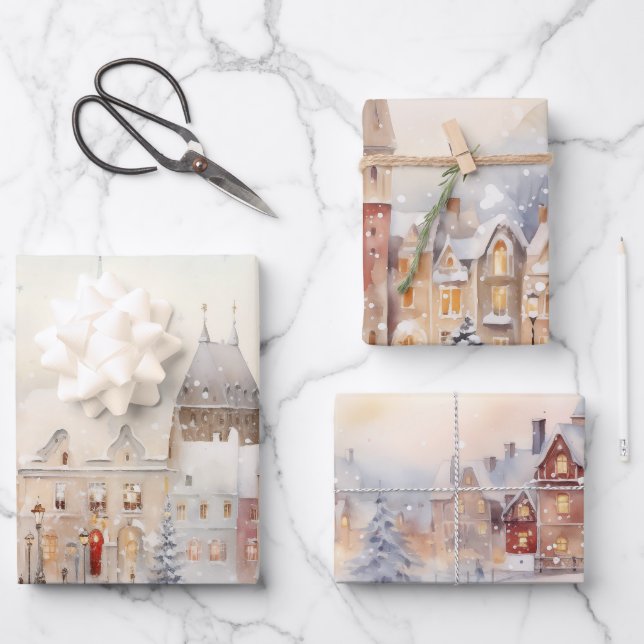 Christmas Snow Landscape Wrapping Paper Sheet (Front)