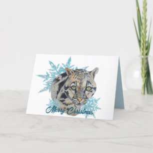 Christmas Snow Leopard in Snowflakes   Holiday Card