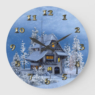 Christmas Snow on Gingerbread House Large Clock