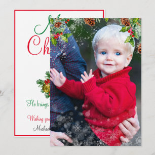 Christmas Snow Overlay Personalise Photo Flat Card