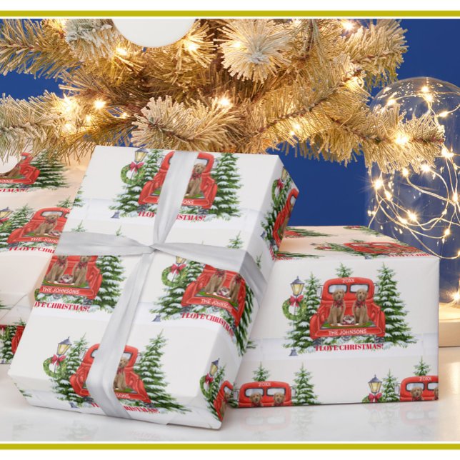 Christmas Snow Red Truck Goldendoodles Wrapping Paper (Creator Uploaded)