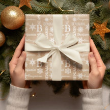 Christmas Snow Repeating Name Personalised Kraft