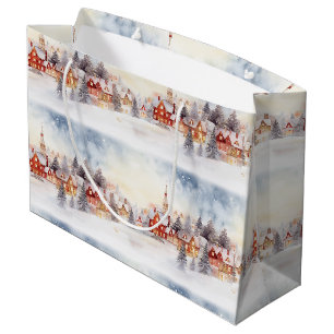 Christmas Snow Winter Wonderland Village Landscape Large Gift Bag